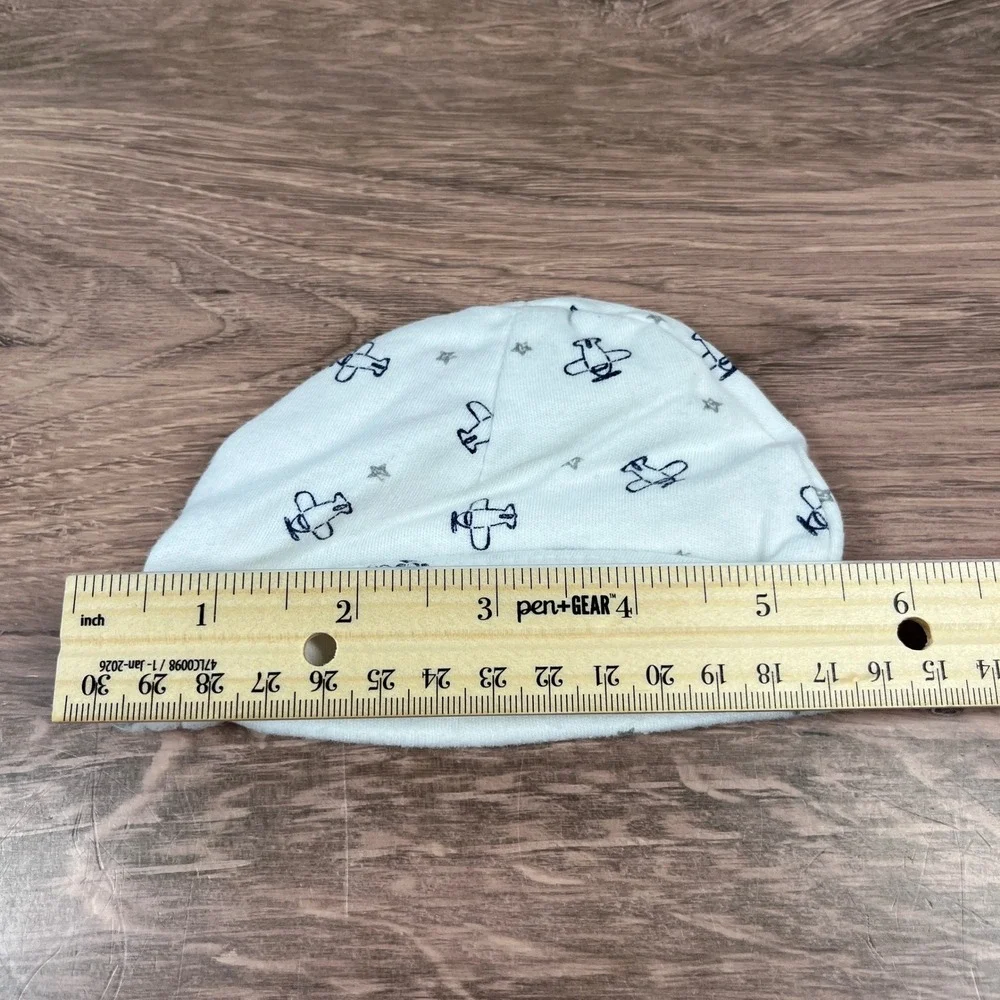 Carter's Luvable Friends Beanie Hat Baby NB 0-3M Blue White Monkey Airplane 3pk